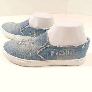 Bella Marie Denim Blue Jean Slip On Laceless Sneakers Shoes Women's 7.5 or 7 1/2